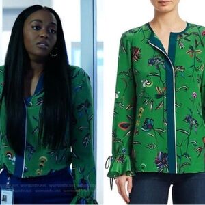 NWT Derek Lam 10 Crosby Floral Silk Bell-Sleeve Blouse Size 4